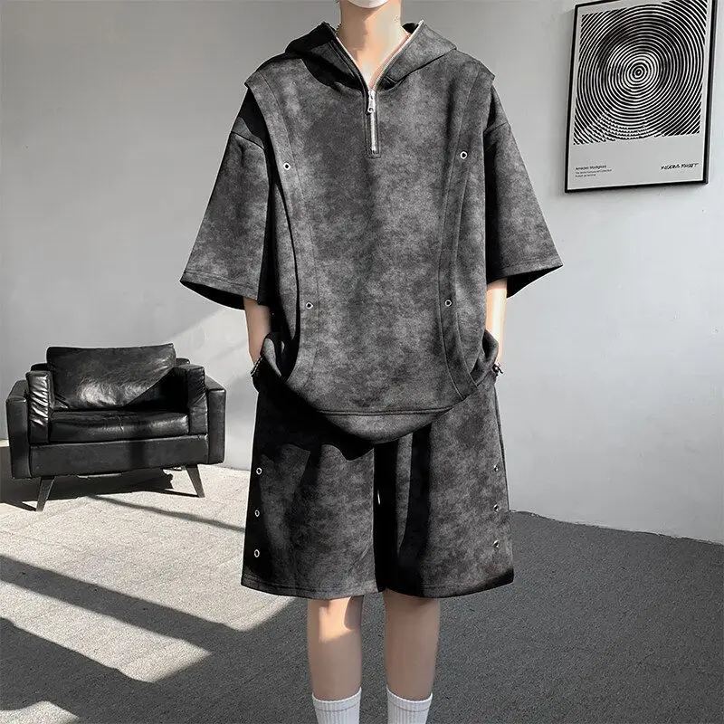 Nylon T-shirts Shorts Suits for Men No Logo Essential Loose Short Quarter Sleeve Summer Clothes 2025 Trend Aesthetic Man Sets