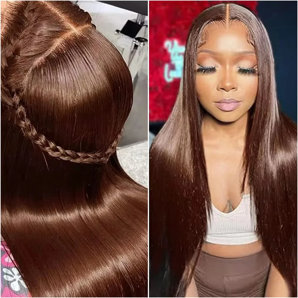 

Парик с HD-кружевной застежкой 13x6, шоколадно-коричневый, прямой, 100% натуральные человеческие волосы, 40 дюймов, предварительно выщипанный, бразильский, парик с кружевной застежкой 13x4 для женщин