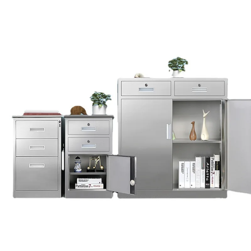 

Stainless steel file bedside table, movable cabinet with lock drawer, medical one door, small