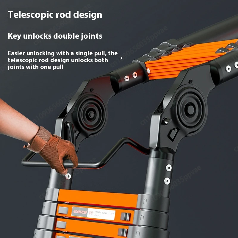 سلم تمديد من الفولاذ الكربوني سلم تلسكوبي عالي التحمل قابل للطي متعدد الأغراض مع أقدام مضادة للانزلاق للاستخدام الداخلي والخارجي