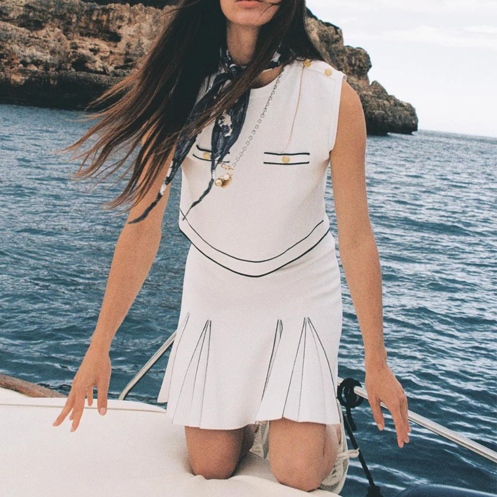 

Летний тонкий вязаный женский укороченный топ, мини-юбка, комплект выше колена, плиссированные короткие женские модные комплекты из 2 предметов 3859006