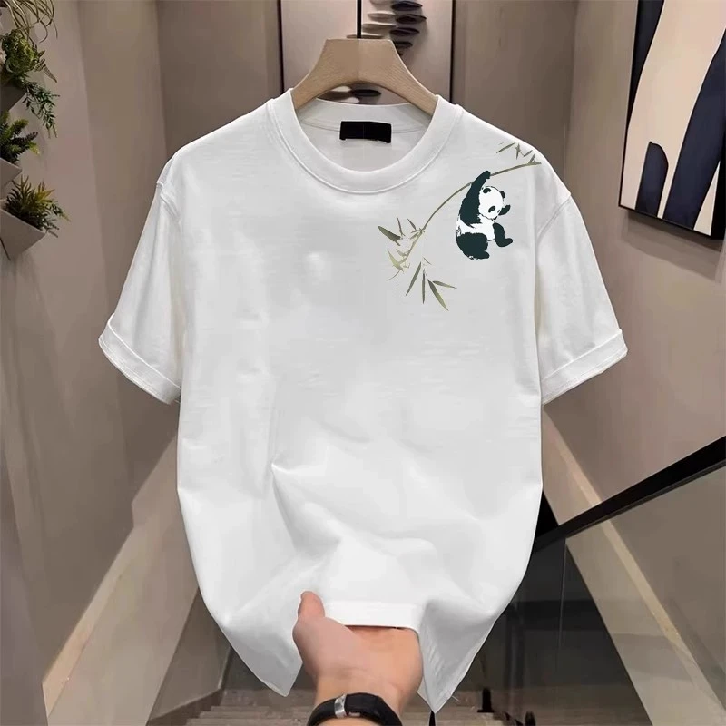 Men's Cotton T-shirts White 5XL T Shirt for Men Casual Summer Wear Bamboo Panda Print Tee Shirts Black Men Clothing