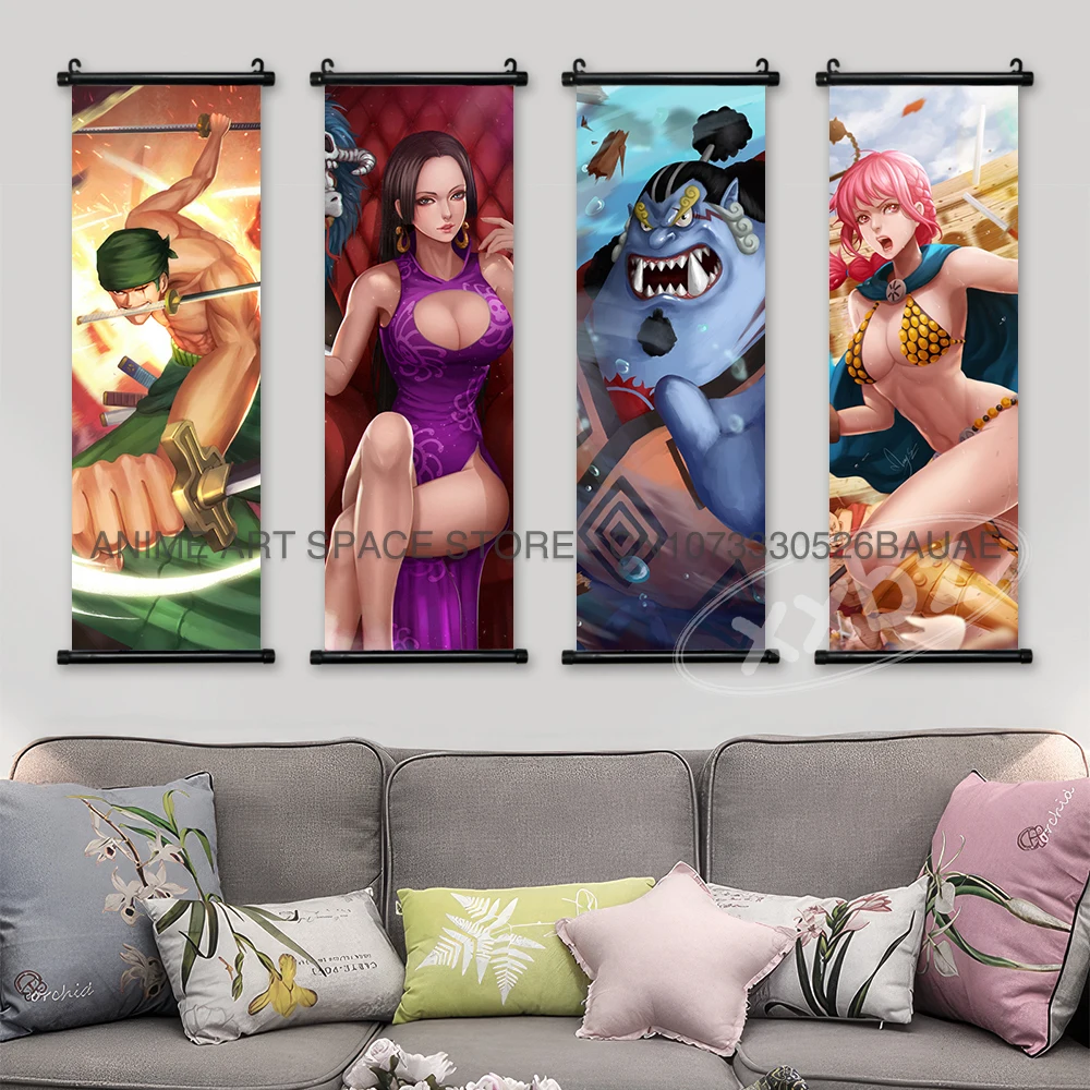 ONE PIECE Hanging Painting Anime Poster Cartoon Dracula Mihawk Home Decor Canvas Monkey D. Luffy Wall Art Kaidou Scrolls Picture