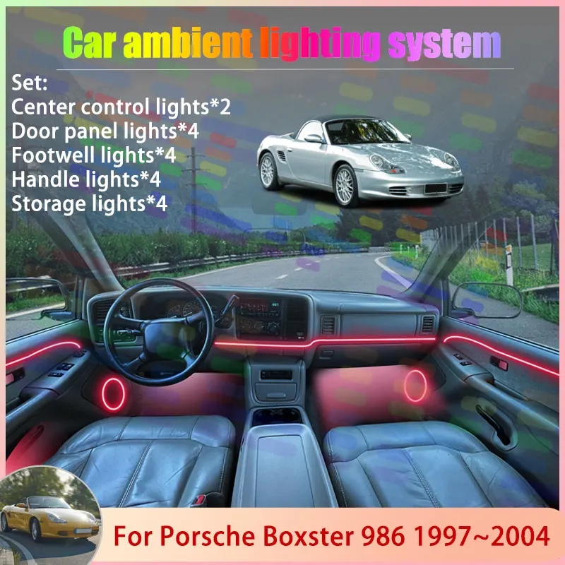 

For Porsche Boxster 986 1997~2004 1998 MK1 2/18 in 1 Car Atmosphere Light Lamp RGB Shade Ensemble Streamer Atmosphere Set Auto