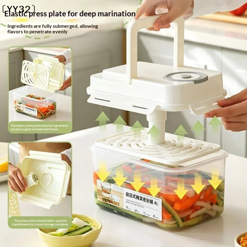 1Pc 4L Airtight Pickle Jar Plastic Leakproof With Press Plate Storage Container For Gherkin Sauerkraut Olive Kimchi Bin〔YY32〕