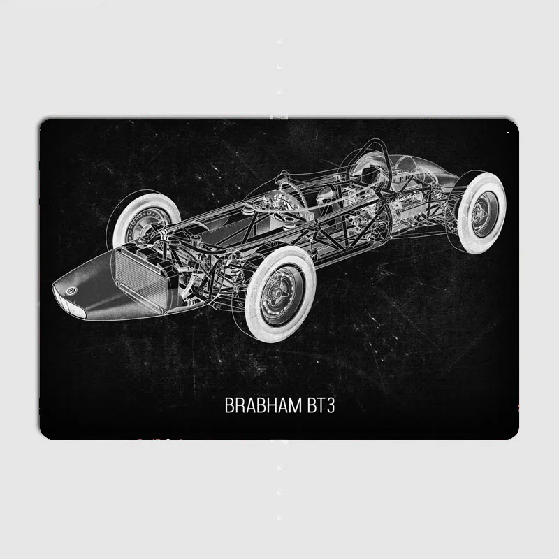 Cars Cutaway Brabham BT3 Sports Car Posters Metal Plaque Poster Home Decorations Classic Tin Sign Room Decor Wall art