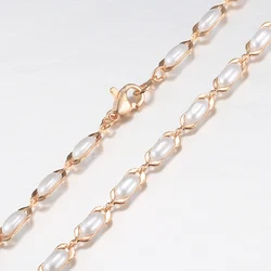 4mm White Pearl Necklace For Women Girls 585 Rose Gold Color Paperclip Link Chain Beaded Necklace Vintage Jewelry Gifts HCN55