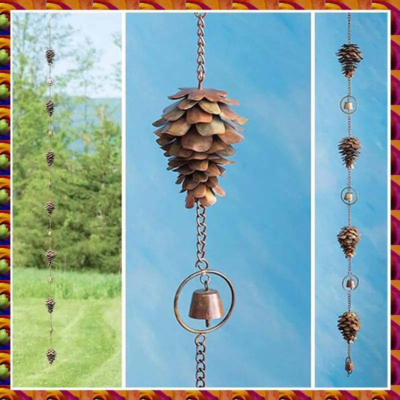 

1 PCS Metal Decorative Hanging Chain Ancient Graffiti Pine Cone Rain Chain Metal Iron Bells