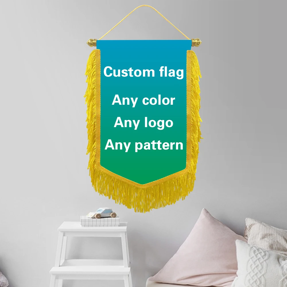 Customized hanging commemorative flags, customized logos and patterns, yellow and white beards, indoor and outdoor celebration