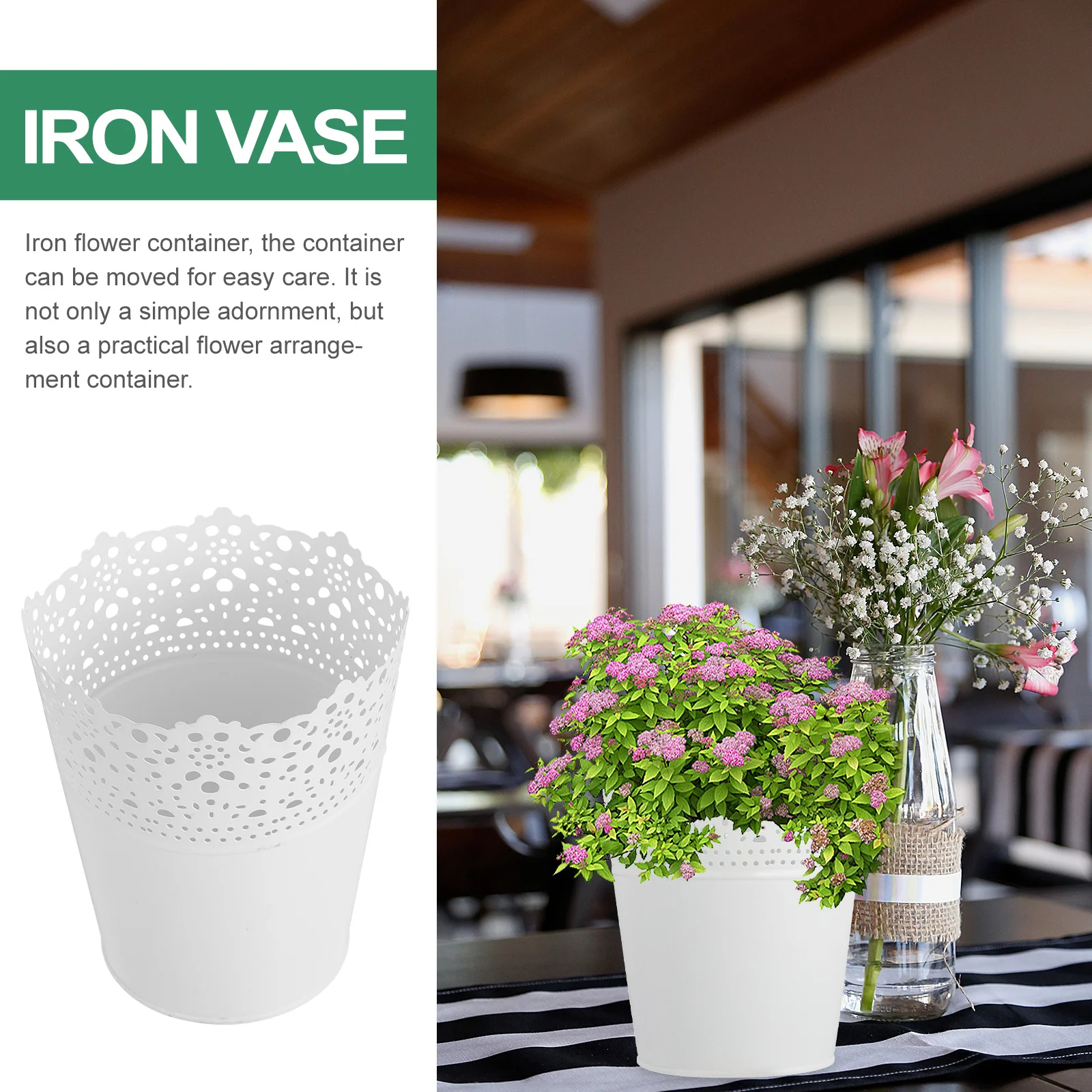 

2Pcs Lace Hollow Iron Flower Buckets Multipurpose Plant Pots Makeup Storage Boxes Decorative Vase Flower Arrangement Container