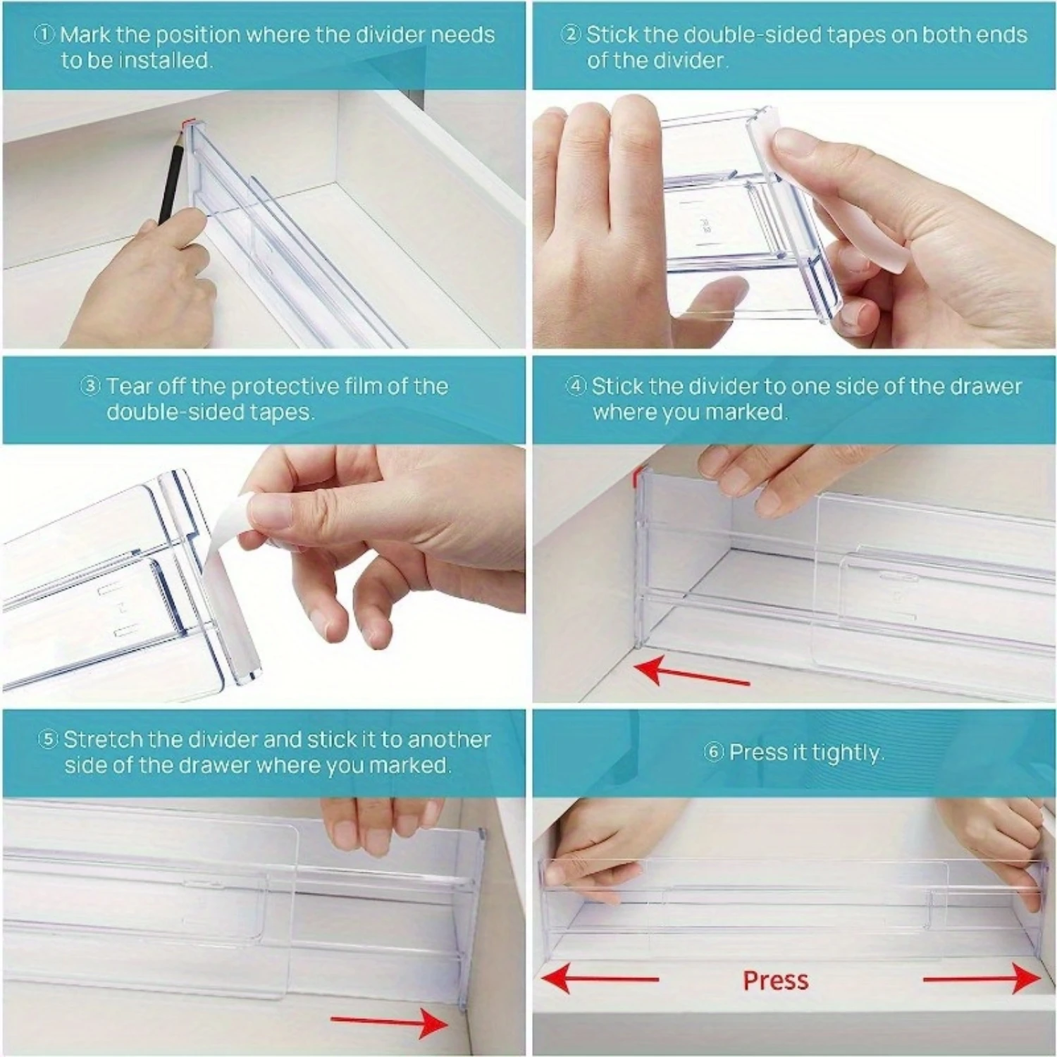 

"Multi-Use" Adjustable & Expandable Drawer Dividers - Clear Plastic Organizers For Kitchen, Clothing & Office , 3.2" High, Fits