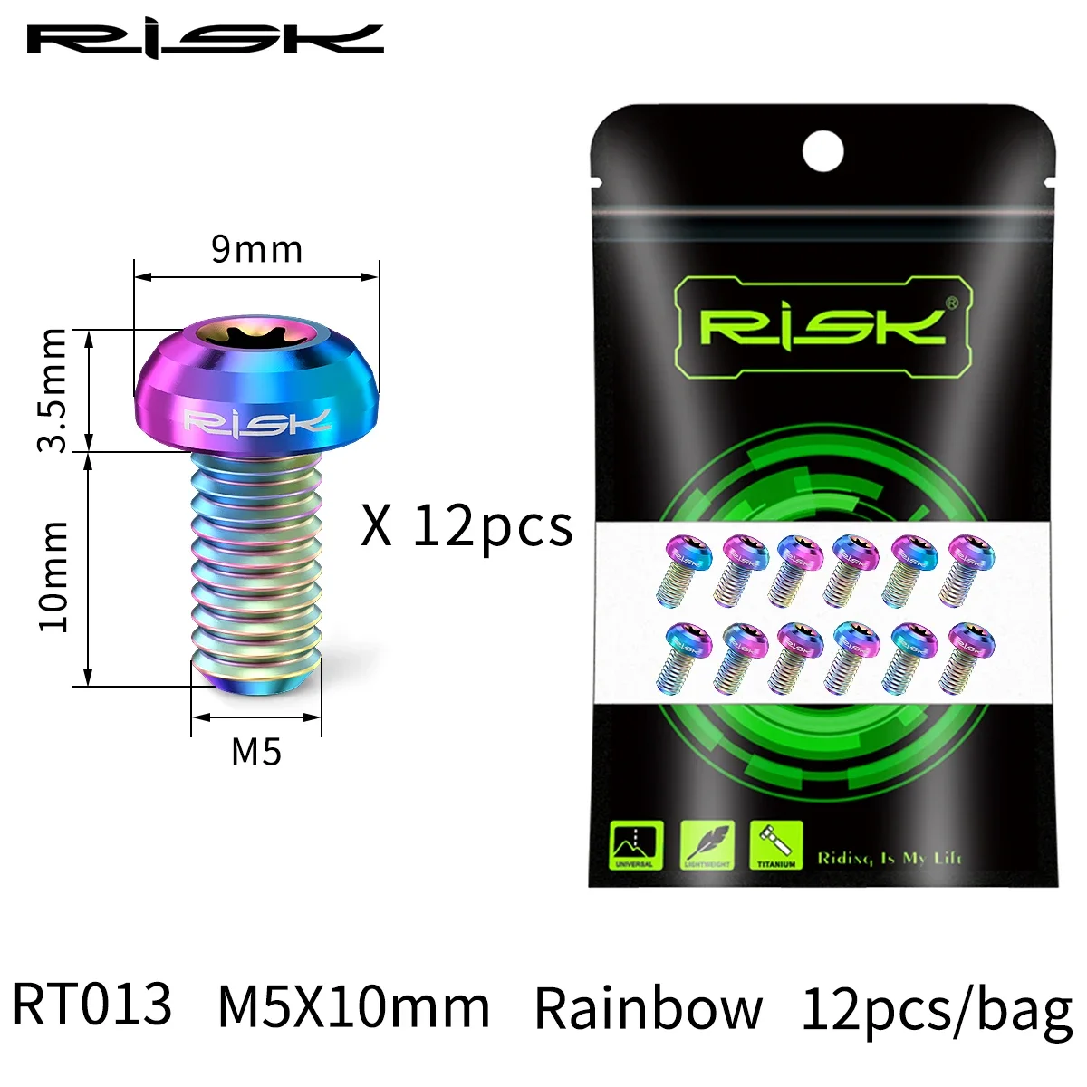Risk Bicycle Disc Brake Rotor Fixing Bolts 12pcs M5x10mm TC4 Titanium Ultralight Screws for Mountain MTB Road Bike Brake M5*10mm