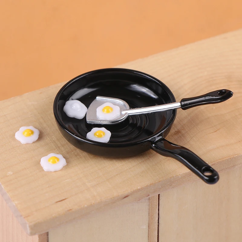 1/12 Dollhouse Simulation Fried Egg Frying Pan Set Dollhouse Miniature Kitchen Decoration Dolls House Accessories