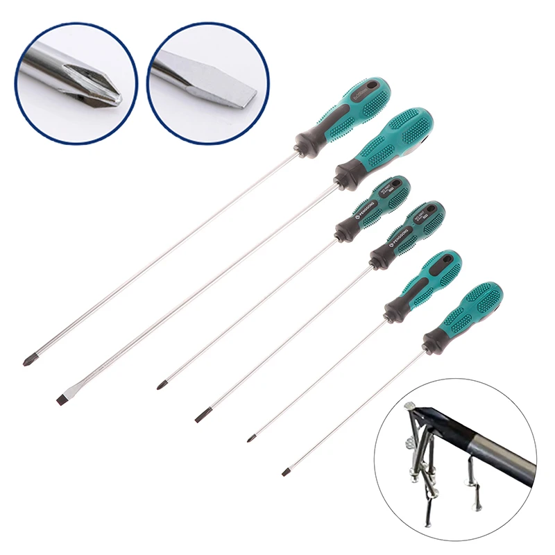 1 Piece Green Rubber Handle Magnetic Screwdriver Long Slotted  Screwdriver Installation And Disassembly Repair Tool