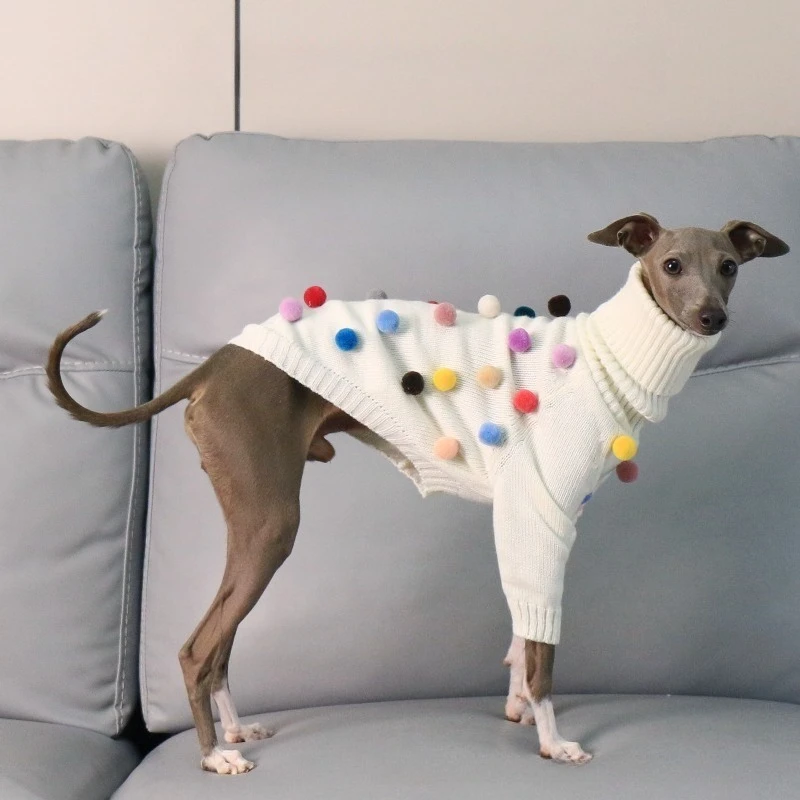 Cute Dog Sweater High Collar Winter Dog Clothes Knitted Warm Turtleneck Colorful Ball Pet Clothing for Italian Greyhound Dogs