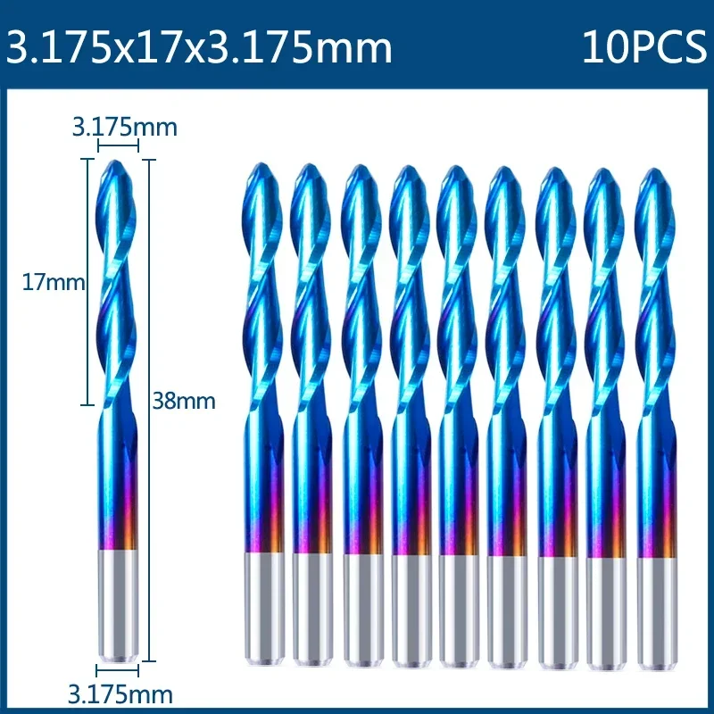 10pcs 3.175mm Nano Blue Coated CNC Router Bits End Mill Cutter Mini PCB Carbide Router Bits Kit Set For Milling Tools