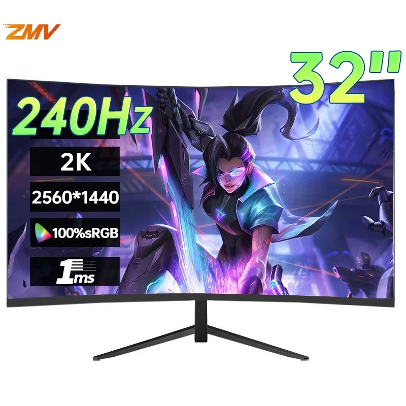 

ZMV 32 Inch 2K 240Hz Desktop Monitor 2560*1440P 100%SRGB 1MS Freesync Game Computer Display IPS VA Curved Straight HDMI/DP