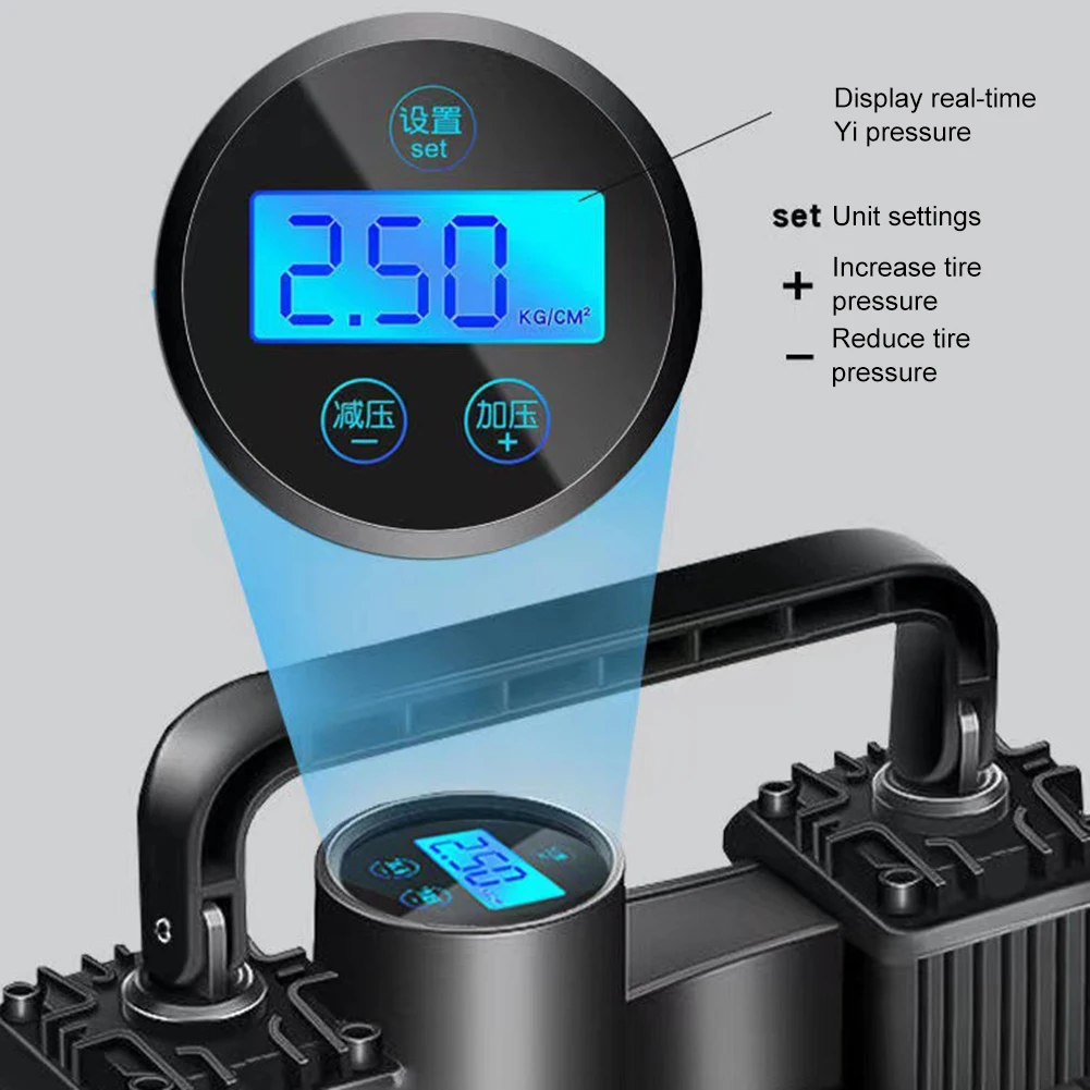 12V 150PSI Car Electric Air Pump with Pressure Gauge Auto Inflatable Pump Dual Cylinder Heavy Duty Tire Inflator with LED Light
