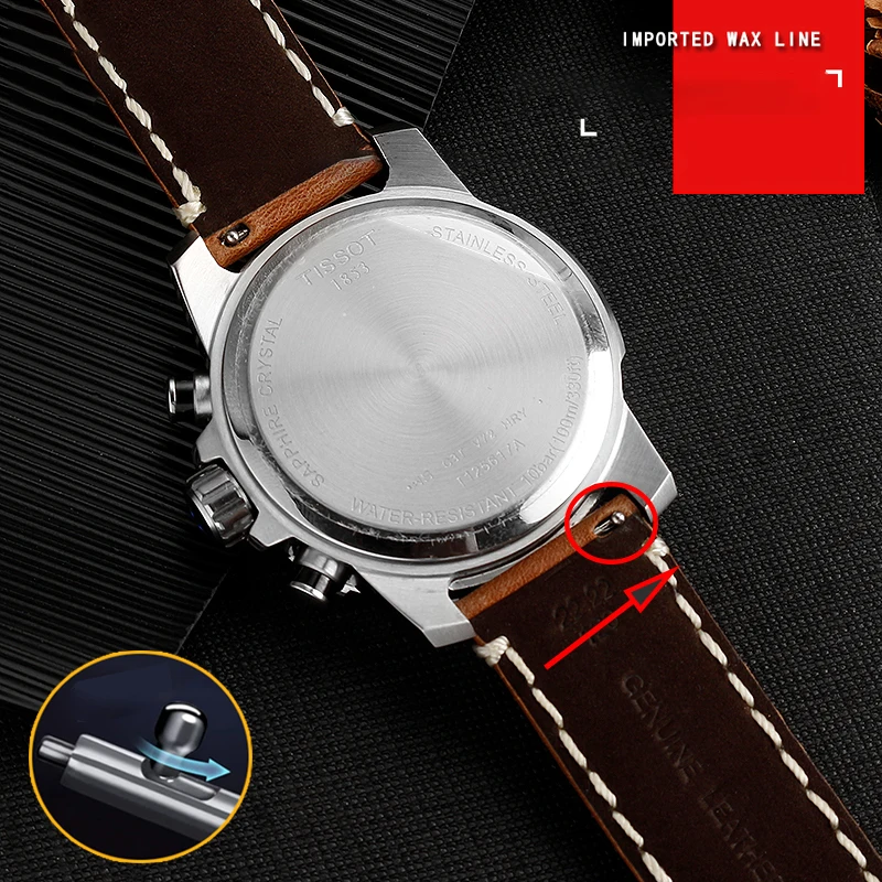 Vintage leather watchband strap 22mm for TISSOT Sago series men's wristband T125.617 watch chain accessories quick removal tools