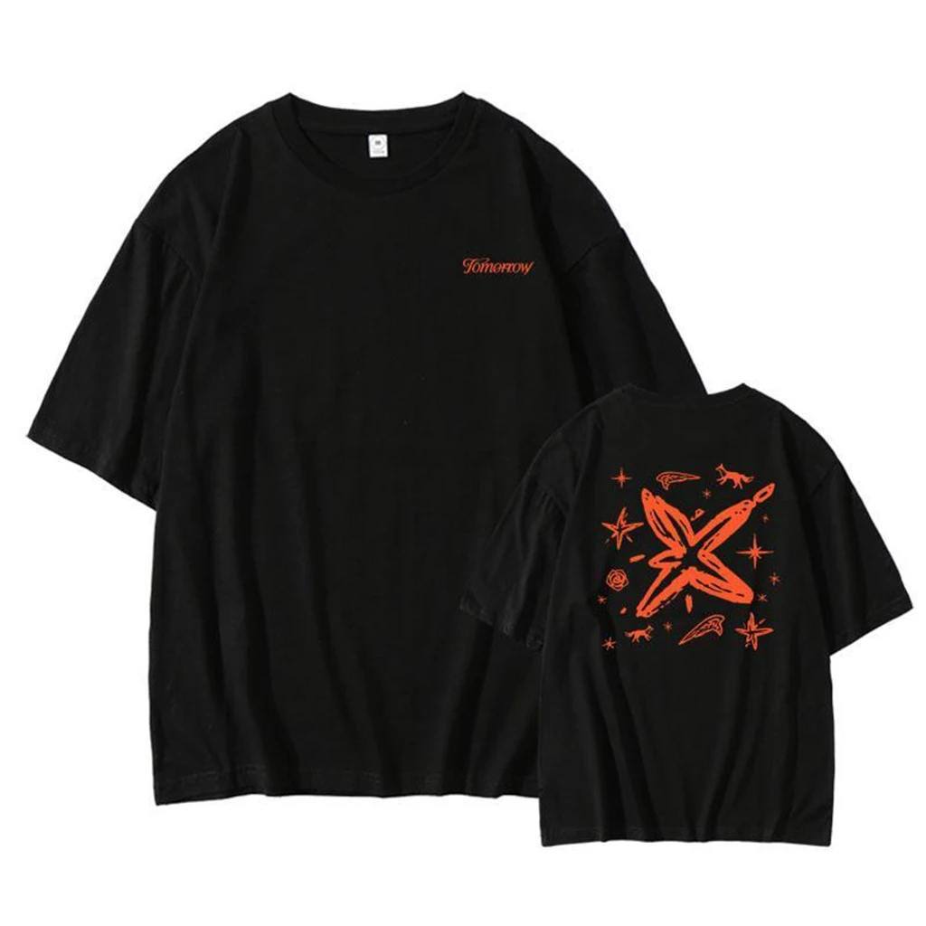 kpop 2024 Txt ACT Pentagram Tour Concert Y2K T-Shirt Top Cotton Loose Short Sleeved Hip Hop Wrap Harajuku Casual Summer Top Tee