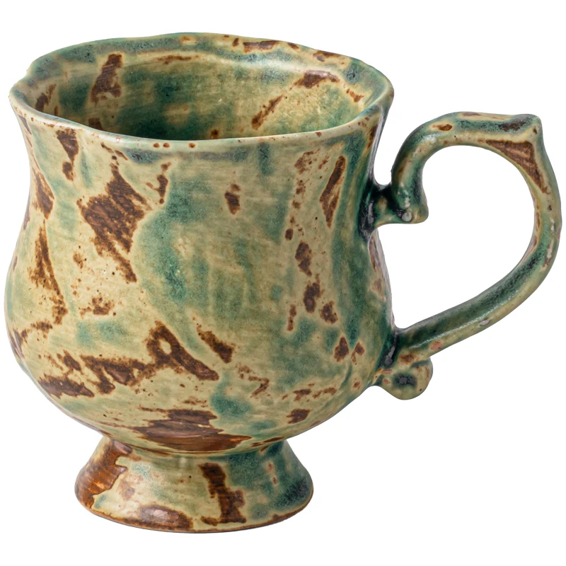 

*Japanese flower goblet green retro hand-painted coarse pottery coffee cup