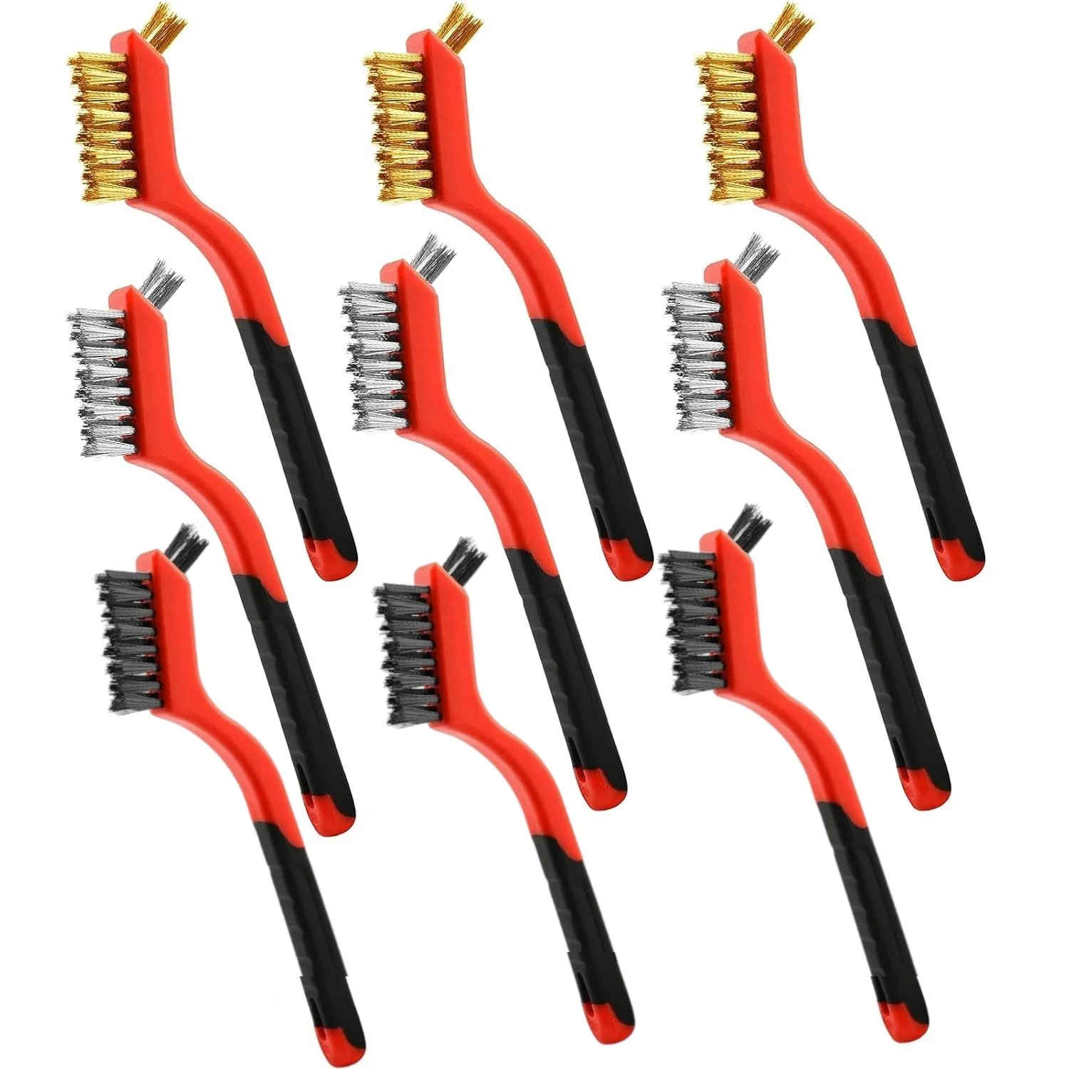 9PCS Wire Brush Metal Scrubber with Curved Handle Grip for Cleaning Rust Removal Dirt Paint Scrubbing with Deep Cleaning