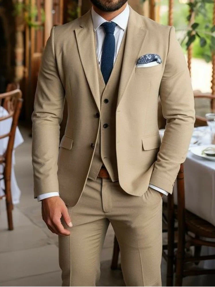 

Fashion Notched Lapel Mens Tuxedo Wedding Suits For Men Bespoke Groom Wear Formal Men Suit Prom Party Blazer+Pants+Vest