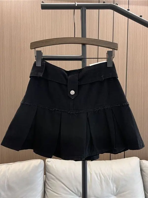 

Spicy ort Skirt Women's A-Line Pleated Summer New Sle Denim Skirt High Waist Cotton Gauze Pleated Skirt Korean Sle