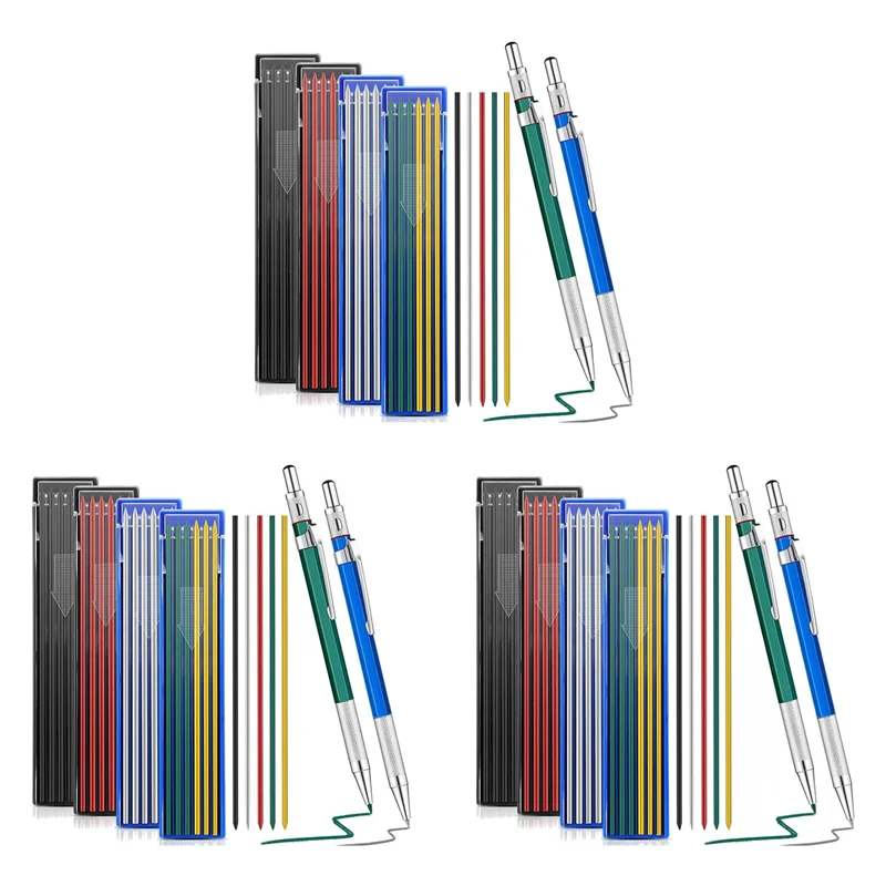 ABFI 6 Pcs Welders Pencil With 144 PCS Round Refills Mechanical Pencils Metal Welding Marker For Tube Pipe Fitter Welder
