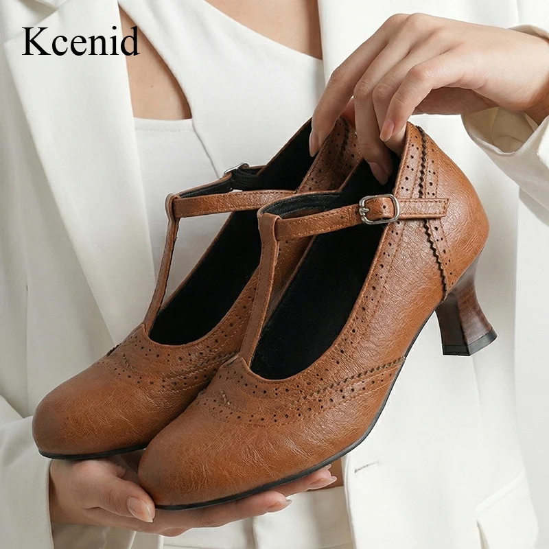 

Элегантные женские туфли Kcenid с круглым носком, на Т-образном ремешке, в стиле Мэри Джейн, на высоком каблуке, с пряжкой, для повседневной носки, большие размеры 34-50