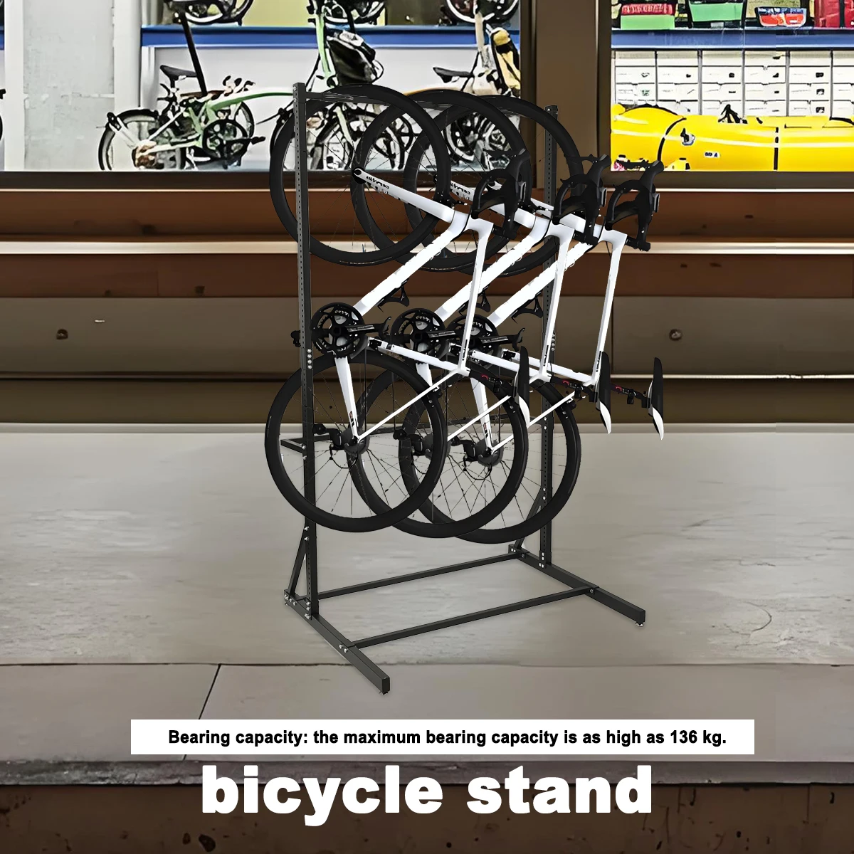 5-Fahrrad-Vertikalständer mit 5 robusten Haken aus Kohlenstoffstahl, Tragkraft 136 kg, freistehender Fahrradständer, platzsparender vertikaler Fahrradständer für die Garage – Detail 1