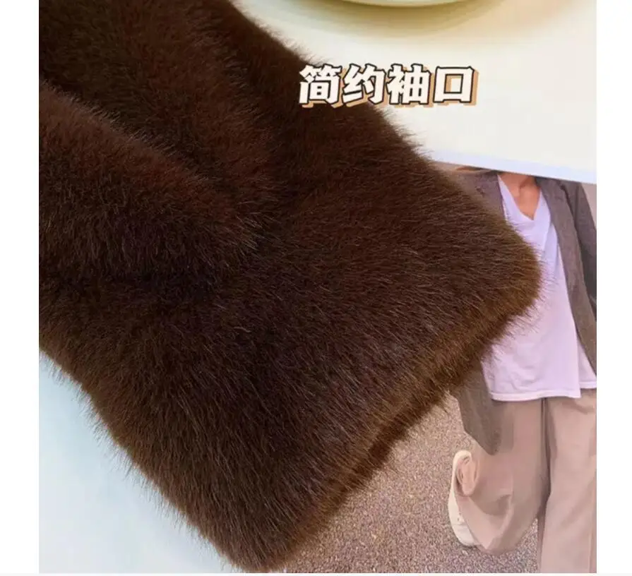 2024 Winter New Fashion Gradient Fluffy Fur Coat Women High Street Luxury Big Fur Collar Faux Fox Fur Jacket Female Overcoats