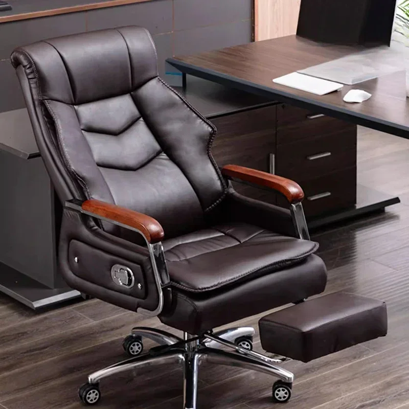 Luxury Genuine Leather Boss Chair Sedentary Comfort Commerce Lift Office Chair Can Lie Back Salon Furniture Chaise Bureaux FYOC