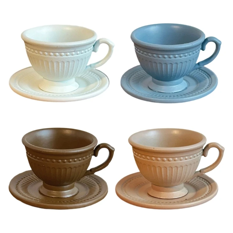 

French Styles Miniature Coffee Cup and Saucers Set 3Pcs Metal Teaset For Doll House Collection Enhancement Scene Decors 15UB