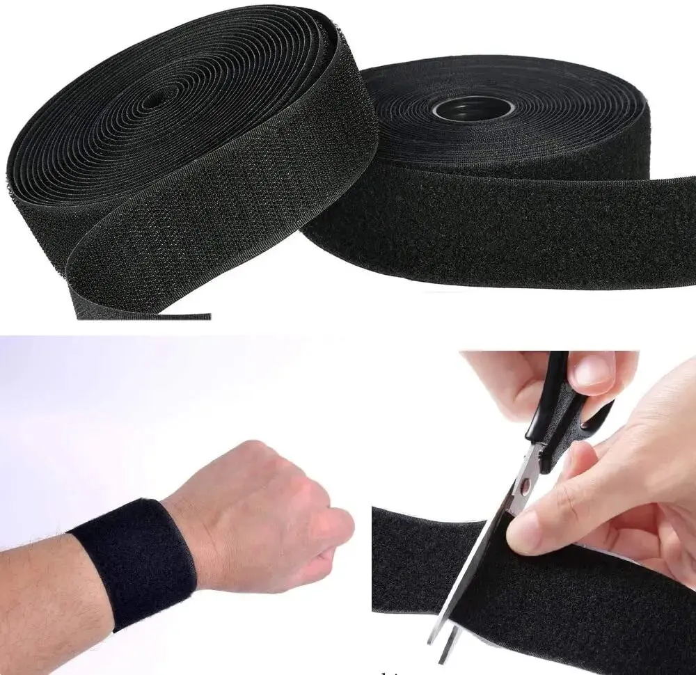 Black Sew on Hook and Loop Tape Non-Adhesive Fastener Strips Nylon Fabric Loop Tape for DIY Clothes Shoes Interlocking Tape 3M