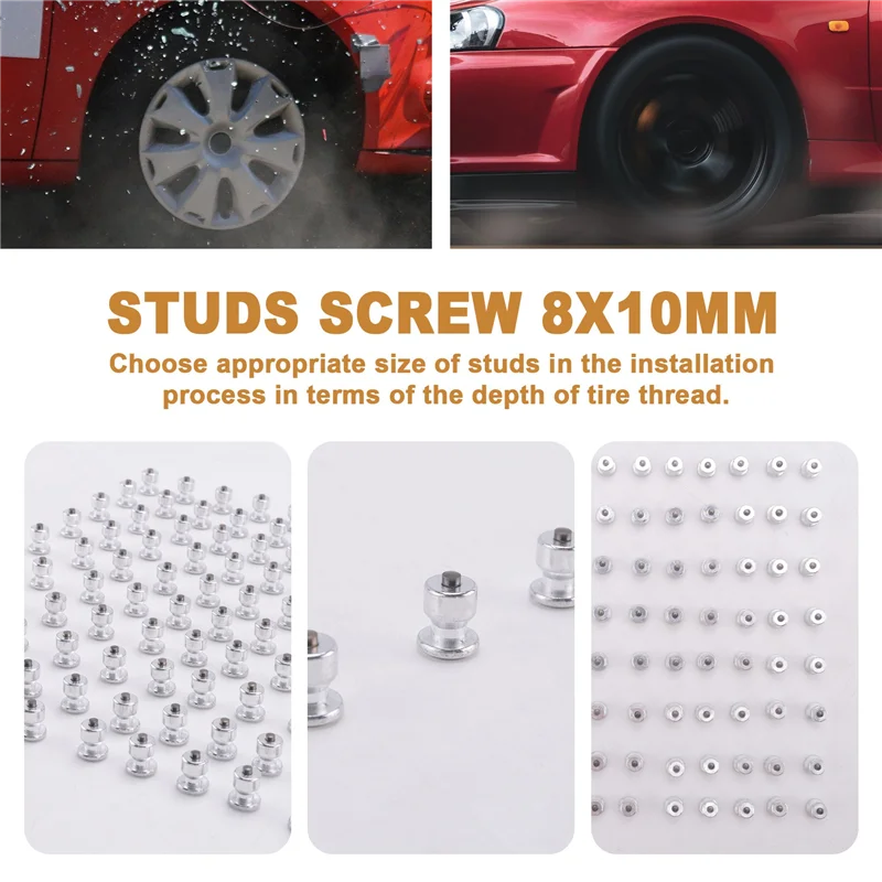 Durable 100Pcs Winter Wheel Lugs Car Tires Studs Screw Snow Spikes Wheel Tyre Snow Chains Studs For Shoes ATV Tire 8X10mm