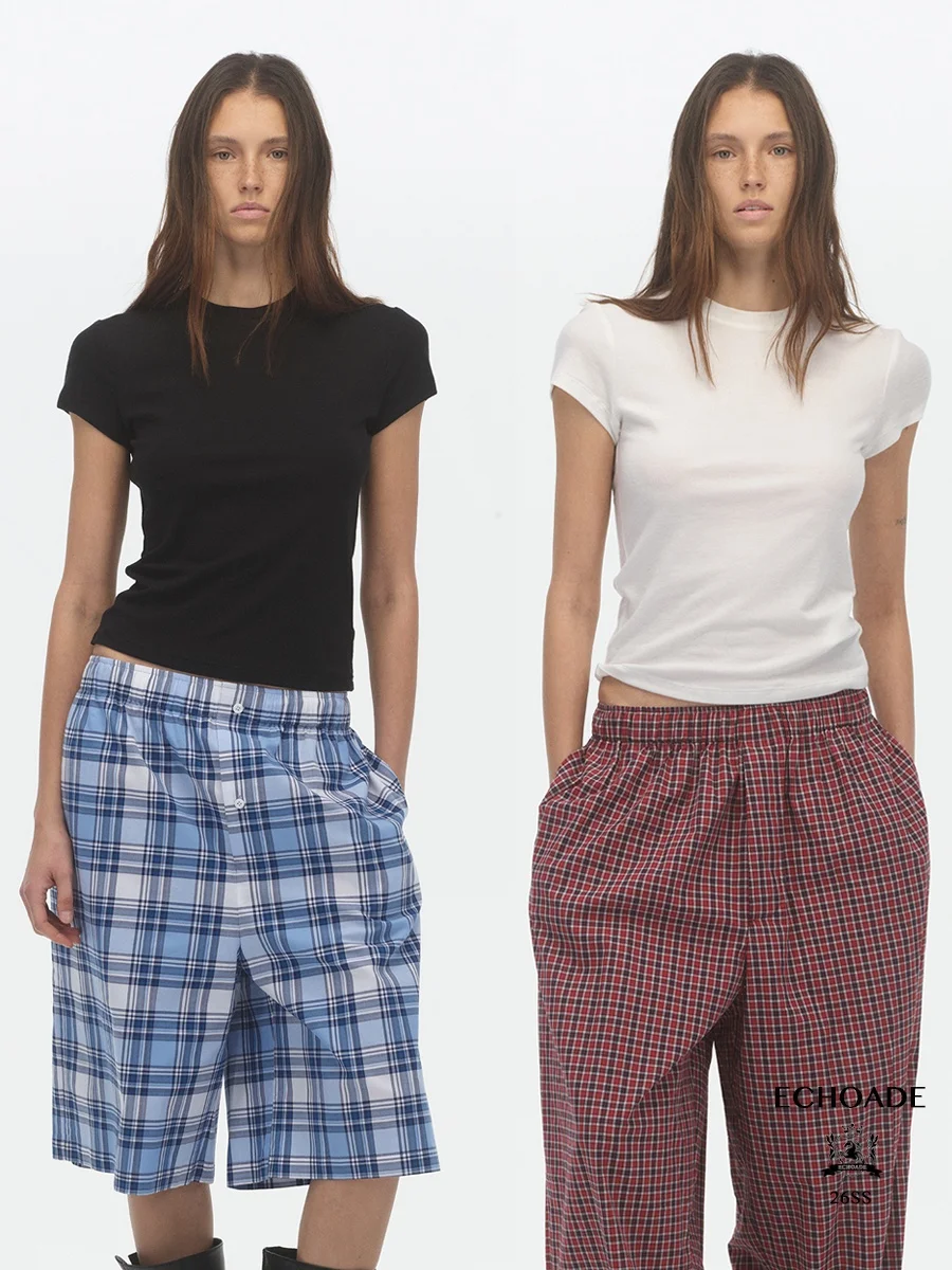 

Женская облегающая кашемировая футболка Ade с круглым вырезом и коротким рукавом, базовый слой для ранней весны, топ с обычной шириной плеч