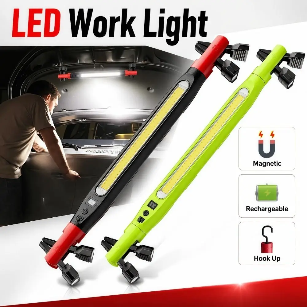 Rechargeable Emergency Repair Work Light Hook Up Red Light LED Magnetic Flashlight Digital Display Waterproof COB Long Bar Light