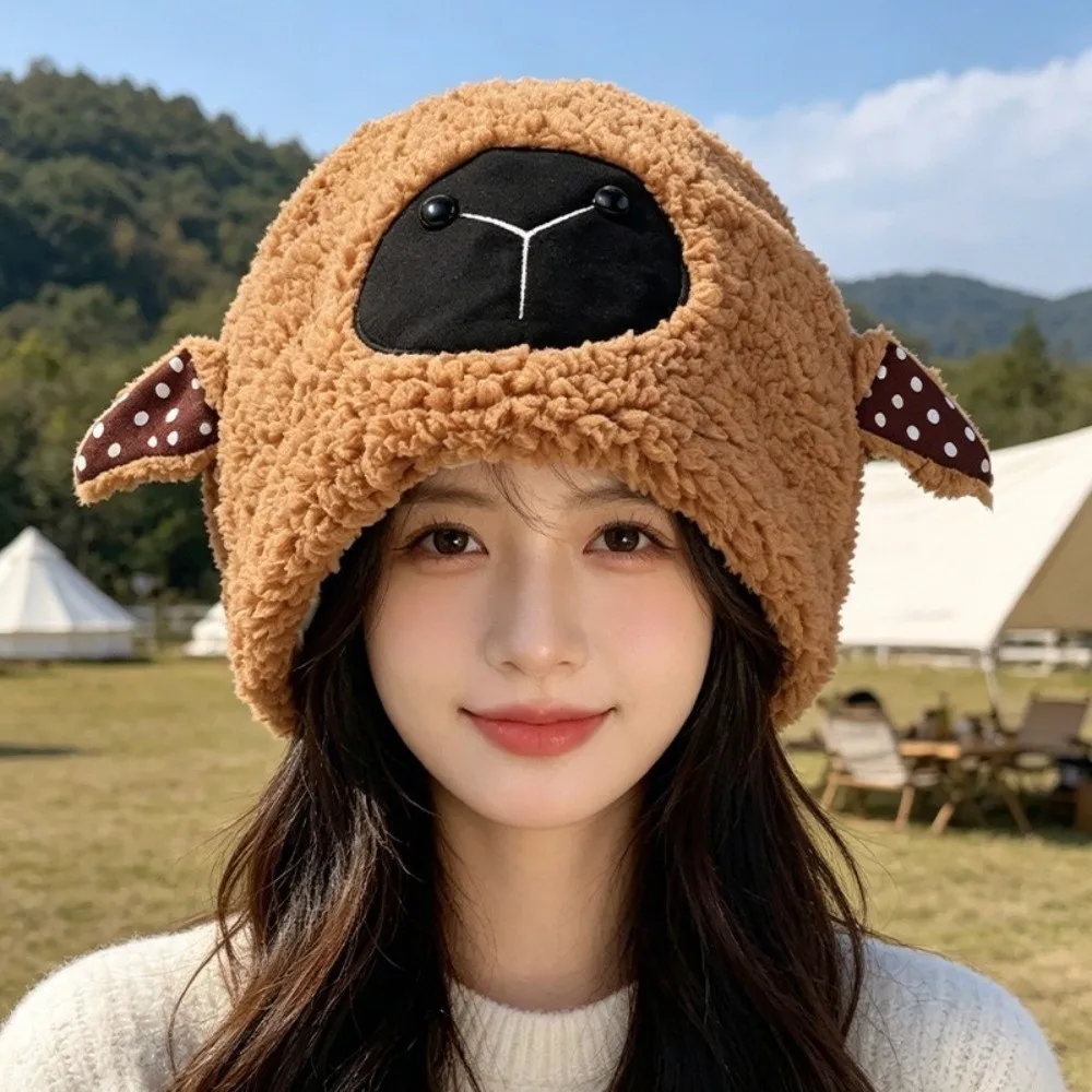 Fashion Warm Winter Bucket Hat Fleece Lined Little Lamb Fluffy Costume Hat Cartoon Cute Cosplay Party Hat for Women