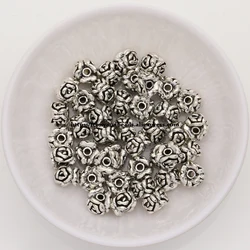 Zinc Alloy Tibetan Antique Silver Color Rose-Shape European Charm Spacer Beads 6x7mm For Jewelry Making AD686B
