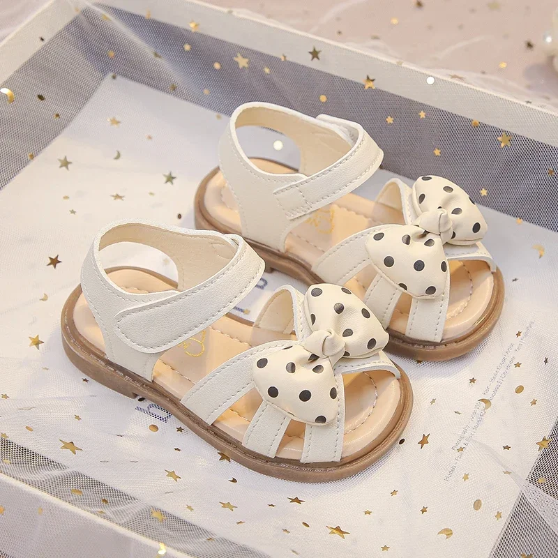 

Baby Beach Shoes Polka Dots Bows Sweet for Girls Sandals Non-slip Soft Sole 2025 Summer New Toddler Kids Walking Shoes Size15-25