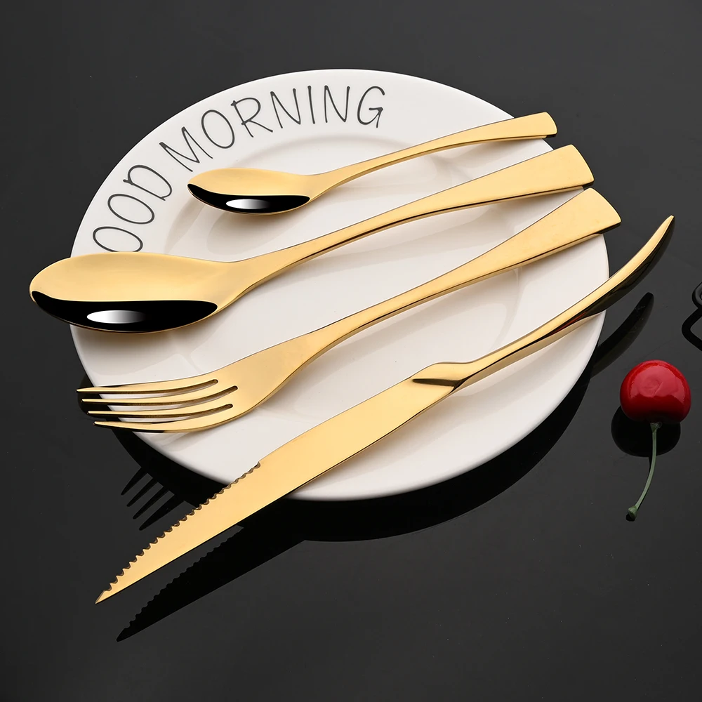 4Pcs/Set Rose Dinnerware Set Stainless Steel Cutlery Set Steak Knife Fork Tea Spoon Tableware Set Wedding Kitchen Flatware Set