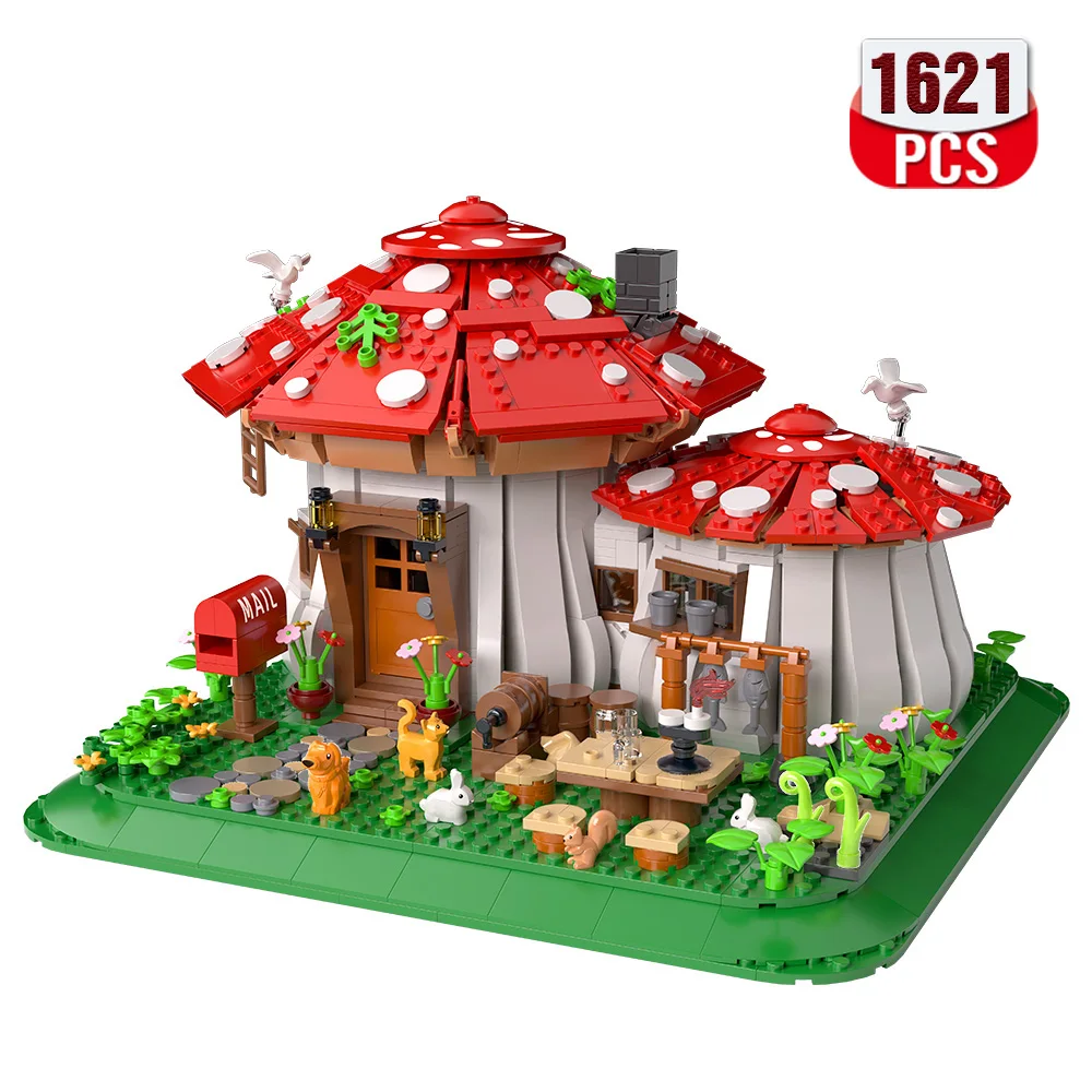 

Новый MOC сказочный грибной дом, набор строительных блоков, деревенская архитектура, микро мини-кирпичи, строительные игрушки