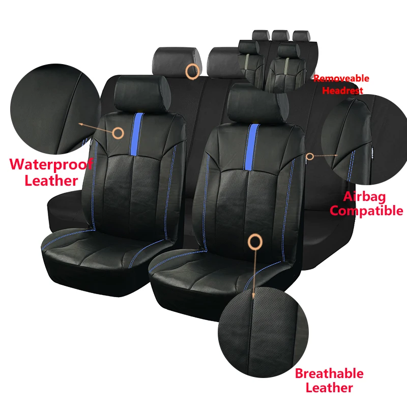 AUTO PLUS Sporty Unisex Racing Universal Leather Car Seat Covers Set  Fit For Most Car SUV Truck Car Accessories Interior