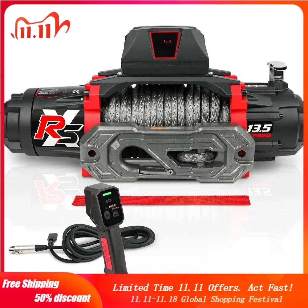 

Winch-13500 lb. Load Capacity Electric Winch -12V DC Power for Towing Truck Off Road, 2 in 1 Wireless Remote