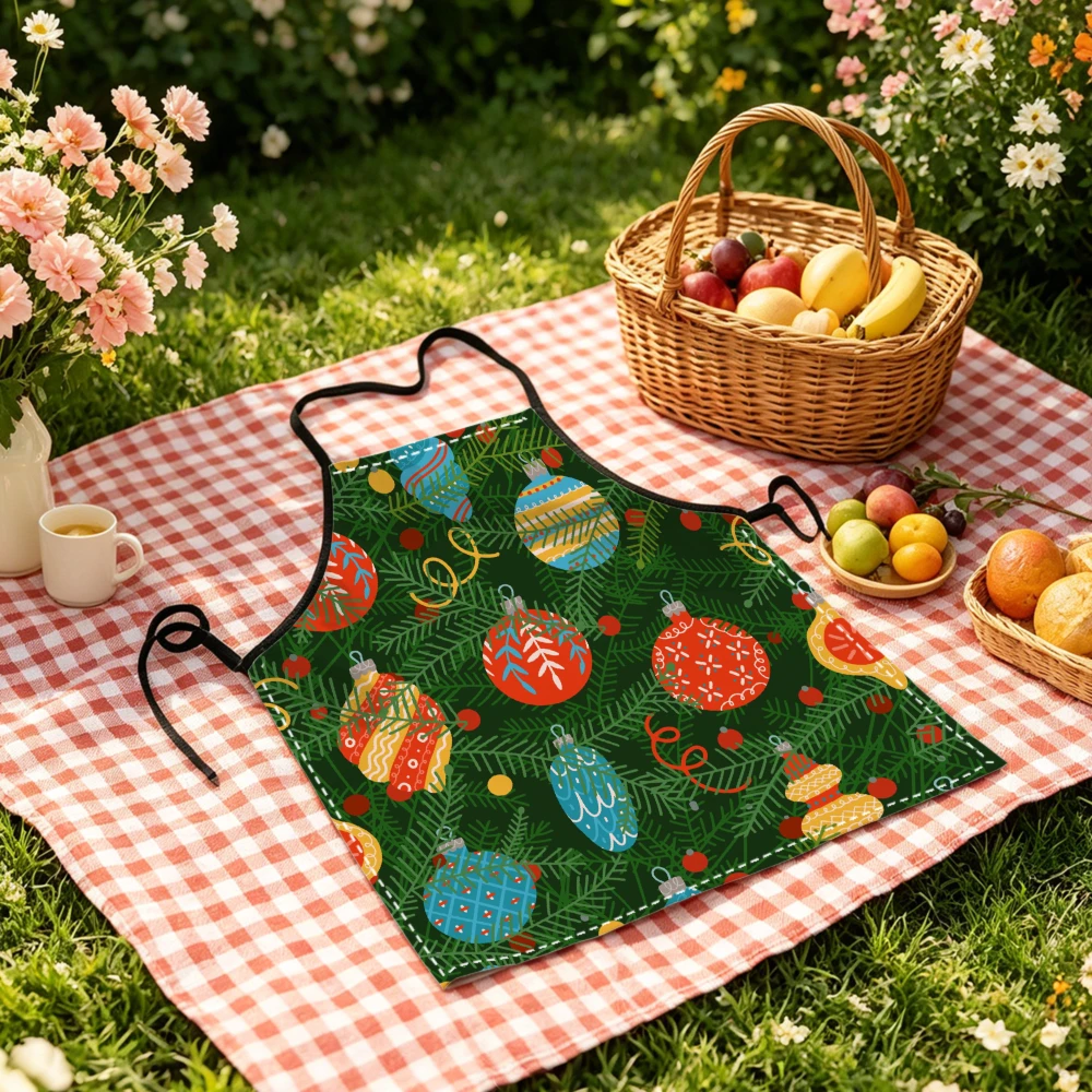 Retro Style Apron Christmas Ornaments Pattern Kitchen Aprons Cooking Baking Adjustable Bibs view 3