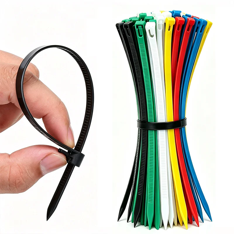 Cable Management Zip Ties Reusable Nylon 3.6x150mm Removable Lock Loop Ties Mixed Colors Black White for Home Garage Garden