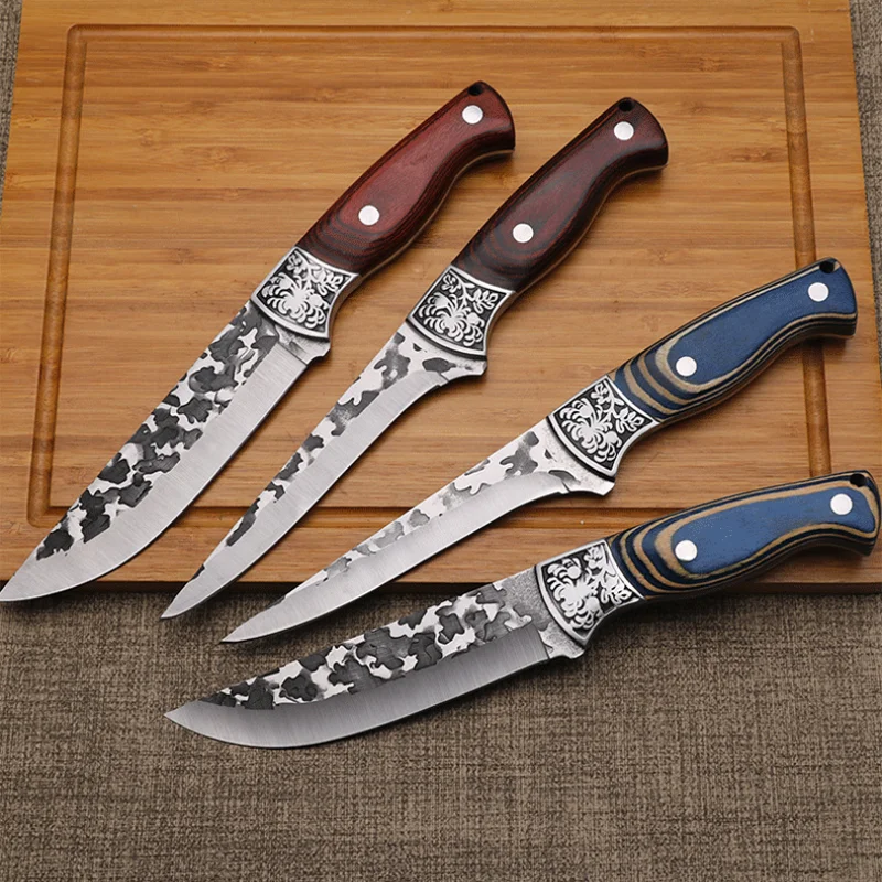 Hand-Forged Boning Knife Cleaver Kitchen Butchers' Knife Sharp Sever Knife Replaceable Blade Knife Color Wood Handle