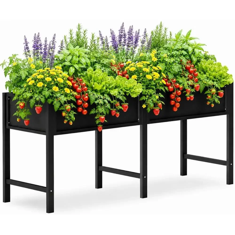 Elevated Garden Bed with Legs: Waterproof Outdoor Planter Box with Drainage for Patio/Balcony, 72x24x30 Inch, 770 lbs Capacity,