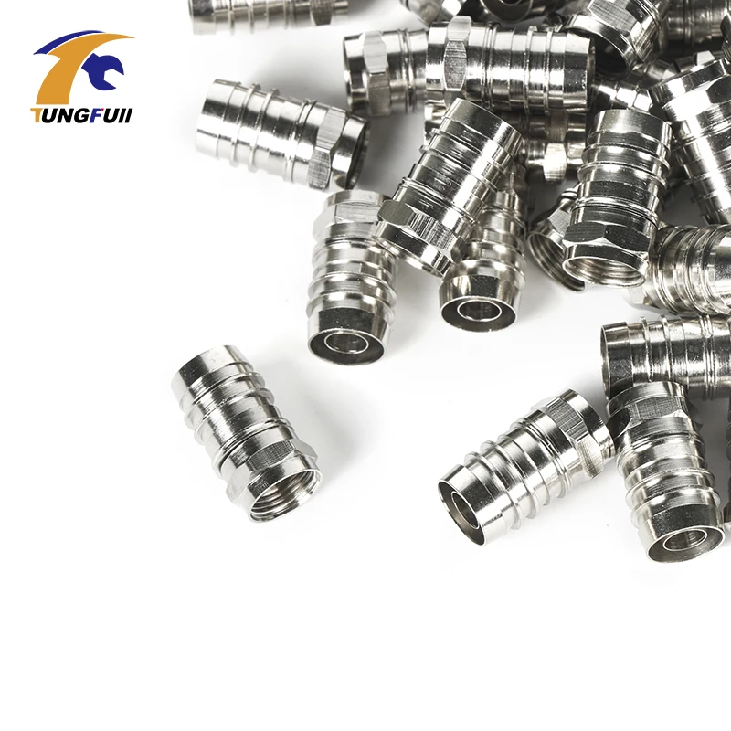 50PCS RG6 F Male Crimp on Connector Brass Weatherproof RF Coax Cable Video Signal Terminal Plug